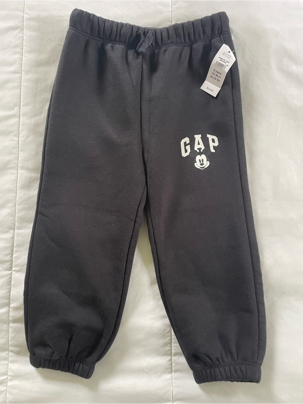 Baby GAP x Disney Black Joggers with White Logo and Mickey